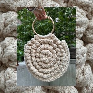 ULLA JOHNSON cream cotton crocheted circular lia tote bag